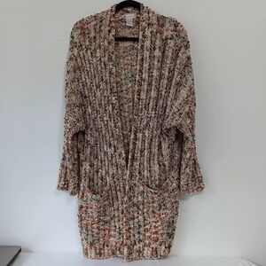 Wearables Cardigan Sweater Womens 1X Rust Beige Boucle Open Front Pockets